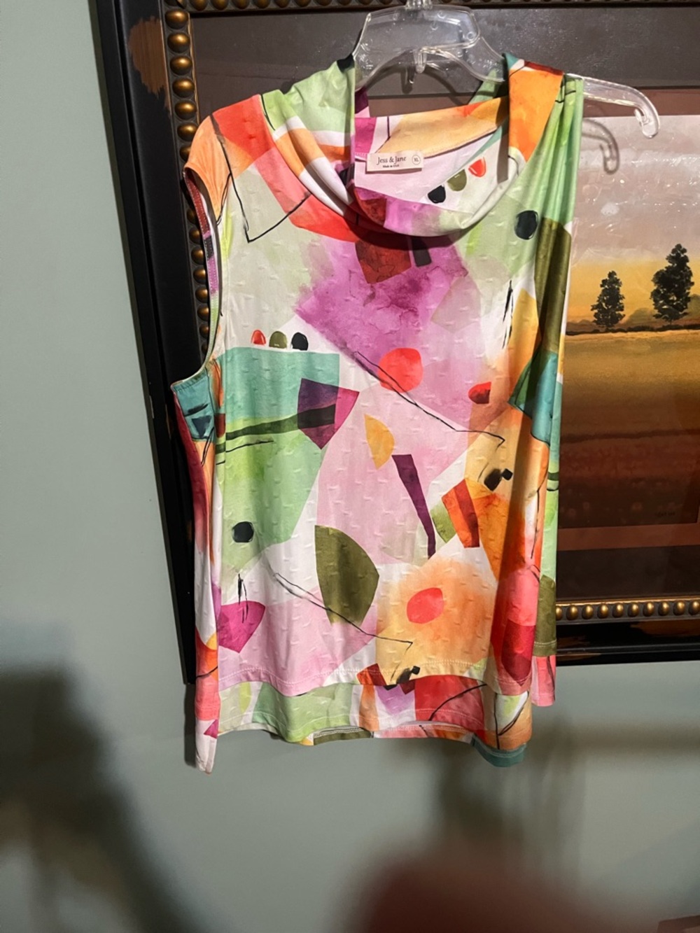 Abstract Multicolor Cowl Neck Sleeveless Top by Joan Vass